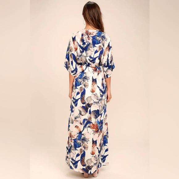 Lulu's Loveliest Of All White Blue Floral Lace Up Maxi Dress Size Small - Picture 6 of 13